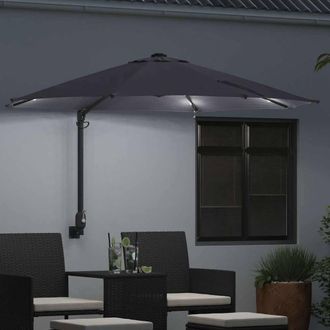 Berkfield Home Traditional Wall-mounted Garden Parasol with LEDs Antracite 248 cm in Dark Grey