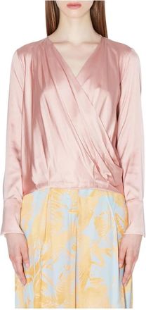 Kaos 4018 Camicia M/l Incrociata In Satin - Dames - Blouses - Roze - XS - Satijn - Overhemden