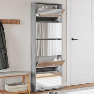 Berkfield Home Shoe Cabinet with Mirror 5-Layer Grey Sonoma 63x17x169.5 cm