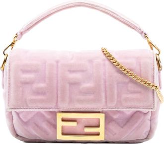 Fendi Pre-owned Fendi Mini Zucca Embossed Velvet Baguette Satchel Ladies 8BS017 A8HO 199-8241