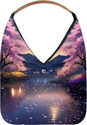 Generic Moonlight River Flowers Reusable Lightweight Grocery Bags - Foldable Into Compact Pouch, Washable & Sturdy, Multipurpose for Shopping and Travel