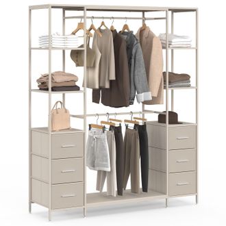 IDMarket Armadio Doppio Utah + Colonna Doppia L. 140 Cm Con 6 Ripiani E 6 Cestini In Tessuto Beige