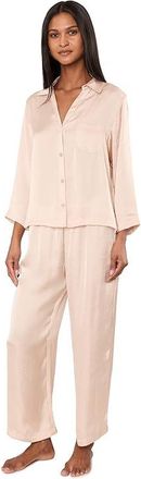 Natori Ashley Washed Satin Icon Pajama Set Womens Pajama Sets Shell Pink : L (Womens 14-16), Polyester