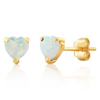 MAX + STONE 14K White or Yellow Gold 3 Prong Heart Shape Gemstone Stud Earrings