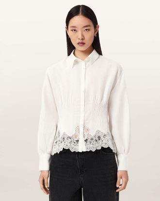 AllSaints Carol Long Sleeve Lace Trimmed Shirt