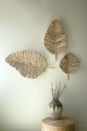 Kalalou Set Of Three Teakwood Leaves Wall Art