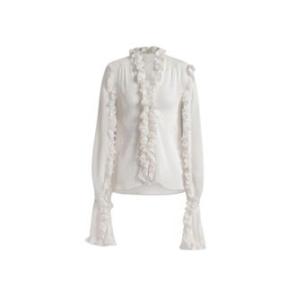 Alberta Ferretti Silk creponne blouse with ruffles - female - Alberta Ferretti - Blouses - White - S - Blouses & Shirts