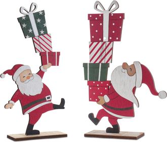 Melrose International Wood Santa with Presents Display (Set of 2) - Red, White, Green