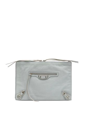 Balenciaga 2015 Calfskin Motocross Classic Zip Around Flat clutch bag - Grey