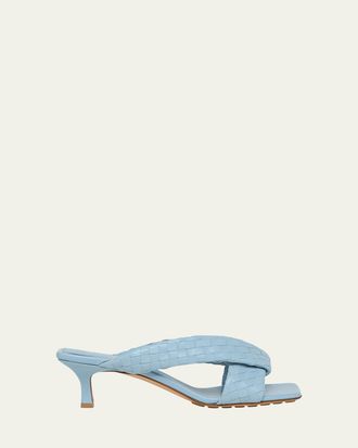 Bottega Veneta Riva Micro Woven Nappa Leather Kitten-Heel Sandals