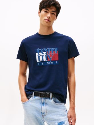 Tommy Jeans T-Shirt TOMMY JEANS TJM RWB FLAG TEE EXT, Herren, Gr. XXL, blau (schwarz night navy), Single Jersey, Obermaterial: 100% Baumwolle, slim fit h&uuml;ftbedeck