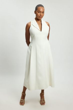 Karen Millen Womens Plus Size Compact Stretch Seam Detail Tailored Full Skirted Midi Dress - White - Size 20 UK