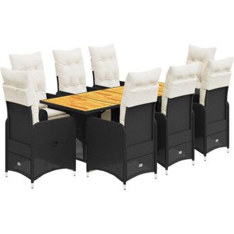 vidaXL Set De Mesa Y Sillas De Jard&iacute;n 9 Pzas Y Cojines Rat&aacute;n Pe Negro Vidaxl