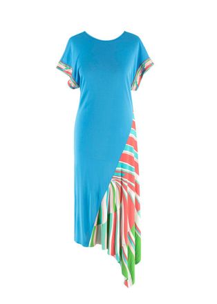 Emilio Pucci Blue Asymmetric Short Sleeve T-Shirt Dress Size XS