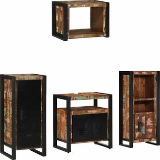 vidaXL Juego De Muebles De Ba&ntilde;o 4 Pcs Marr&oacute;n Madera S&oacute;lida Recuperada