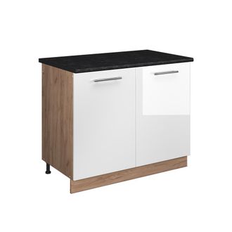 Vicco Mueble Bajo Para Fregadero Fame-line, Blanco Alto Brillo/roble Dorado, 100 Cm, Et Antracita, Vicco