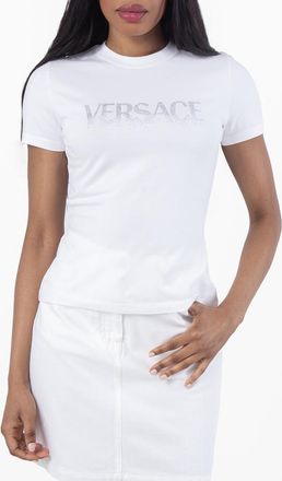 Versace Crystal Logo Fitted Cotton T-Shirt, Brand Size 40 ( US Size 4 )