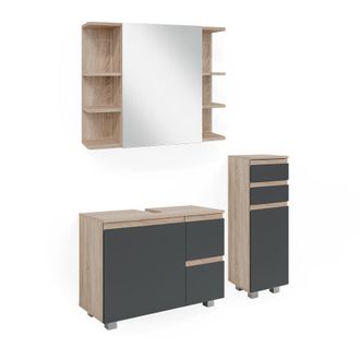Vicco Conjunto De Muebles De Ba&ntilde;o J-shape, Sonoma, 3 Partes, Con Armario Midi