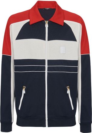 Balmain logo-badge track jacket - men - Organic Cotton/Recycled Polyester - M - Blue