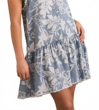 Tribal Ruffle Sleeve Mini Dress In Light Blue