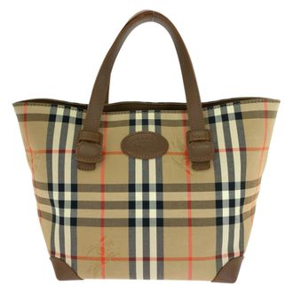 Burberry Beige Brown Canvas Leather Handbag Tote Bag (Pre-Owned)