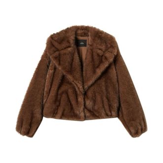 Twin-Set Faux Fur & Shearling Jackets, female, Brown, M, Cropped Faux Fur Jacket