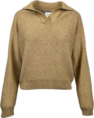 La Fileria Truien & Vesten, Dames, Beige, S, Katoen, Paillet Lange Mouw Polo Shirt