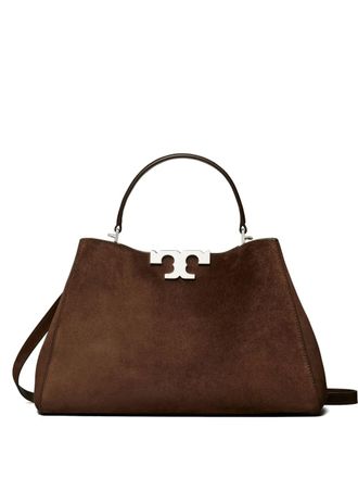 Tory Burch double-T logo suede satchel - women - Suede/Suede - One Size - Brown