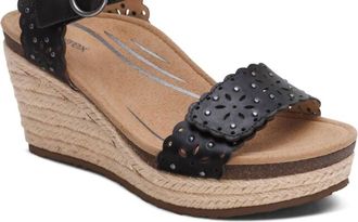 Aetrex Womens Sydney Quarter Strap Espadrille Wedge In Black