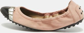 Tod's Tods Pink Suede And Patent Leather Buckle Detail Scrunch Ballet Flats