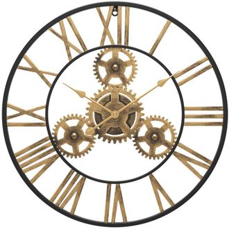 OEM Reloj De Pared Steampunk Industrial Vintage De Madera Negra De 50 Cm Con N&uacute;meros Romanos Para Sala De Estar, Bar U Oficina