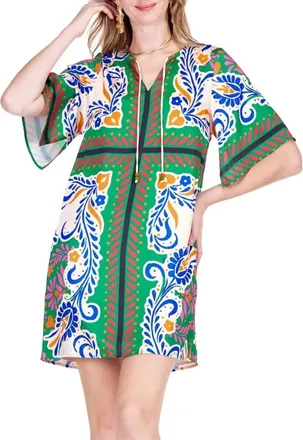 Jade Yoga Kimono Tunic Mini Dress In Artistic Scarf