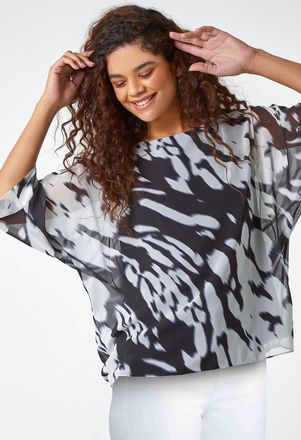 Roman Abstract Print Chiffon Overlay Top