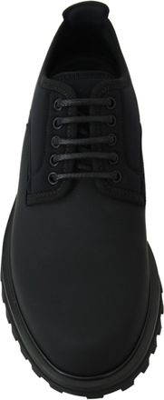 Dolce & Gabbana Mens Black Rubberized Calfskin Chunky Derby Vulcano Shoes Leather Nylon Elastane