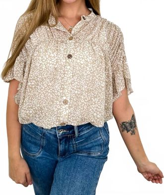 Bibi Wild Things Sheer Short Sleeve Top In Sand