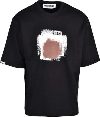 Les Hommes Black Abstract Graphic Cotton-Blend T-Shirt