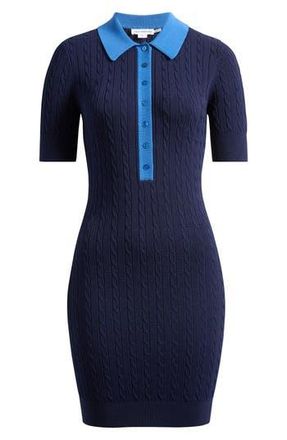 Good American Cable Stitch Polo Sweater Dress in Midnight002 at Nordstrom Rack, Size Xx-Large
