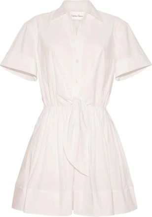 Cara Cara Asbury popeline mini-jurk met gestrikte taille - Wit