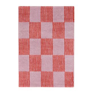 Sweeek Alfombra interior con motivo damero rojo y rosa