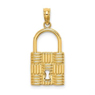 Diamond2Deal 14k Yellow Gold 3-D Padlock Key Hole Charm
