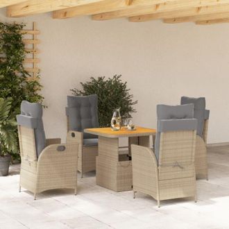 vidaXL Set Comedor De Jard&iacute;n 5 Pzas Con Cojines Rat&aacute;n Sint&eacute;tico Beige Vidaxl
