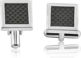 Pompeii3 Mens Stainless Steel And Black Carbon Fiber Rectangle Polished Cufflink 13mm