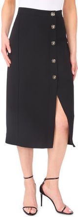 CeCe by Cynthia Steffe Floral Button Crepe Skirt in Rich Black at Nordstrom, Size 12