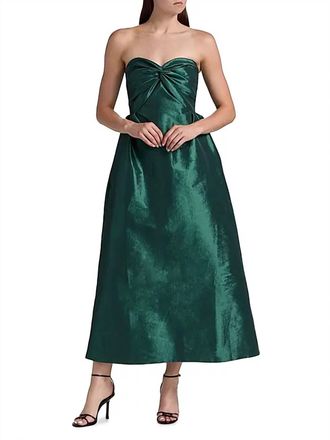 Kika Vargas Rose Taffeta Strapless Midi Dress In Pine