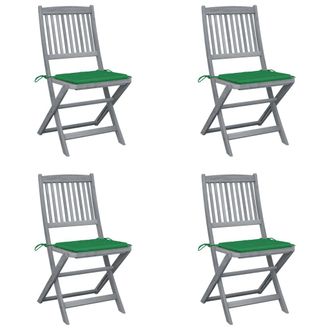 vidaXL Sillas Plegables (4 Unidades) Con Cojines, De Madera Maciza De Acacia. Vidaxl