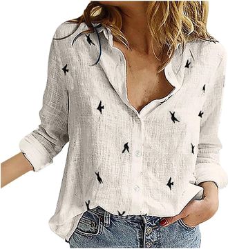 Generic Womens Tops Blouse Casual Long Sleeve V Neck Shirts Tops Button Down Basic Loose Tunic T Shirts