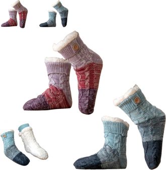 Generic Knitted Ultra-Thick Slipper Home Socks, Non Slip Fuzzy Winter Sock Warm,Fuzzy Socks for Women (Purple+Blue)
