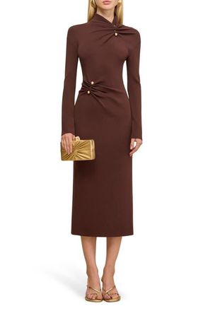 Cult Gaia Vera Ruched Mock Neck Long Sleeve Midi Dress in Java at Nordstrom, Size Small