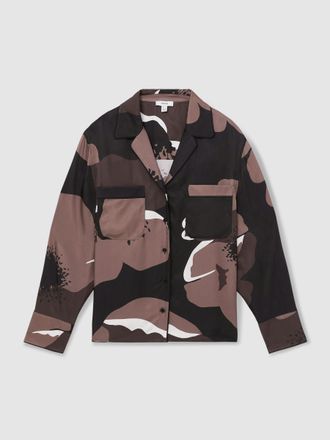 Reiss Black & brown Floral-print Long-sleeve Shirt, 8