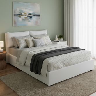 Dmora Talamo Italia - Cama Matrimonial Lara, Cama Contenedor Con Tapizado En Ecopiel, 100% Made In Italy, Apertura Frontal, Adecuado Para Colch&oacute;n 160x190 Cm